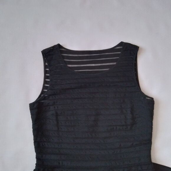 Parker Black Scoop Neck Mesh Striped Sleeveless Mini Length Dress Women's Medium - Picture 5 of 14